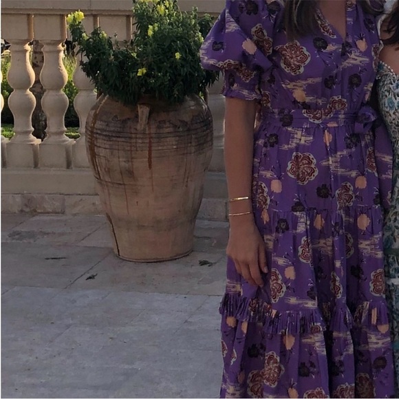 NWOT Ulla Johnson Dasha Popelin Ruffle Tier Purple Zinnia Floral Midi Dress - Picture 15 of 16